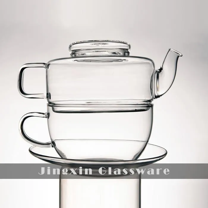 Set teiera e tazza in vetro borosilicato trasparente resistente al calore